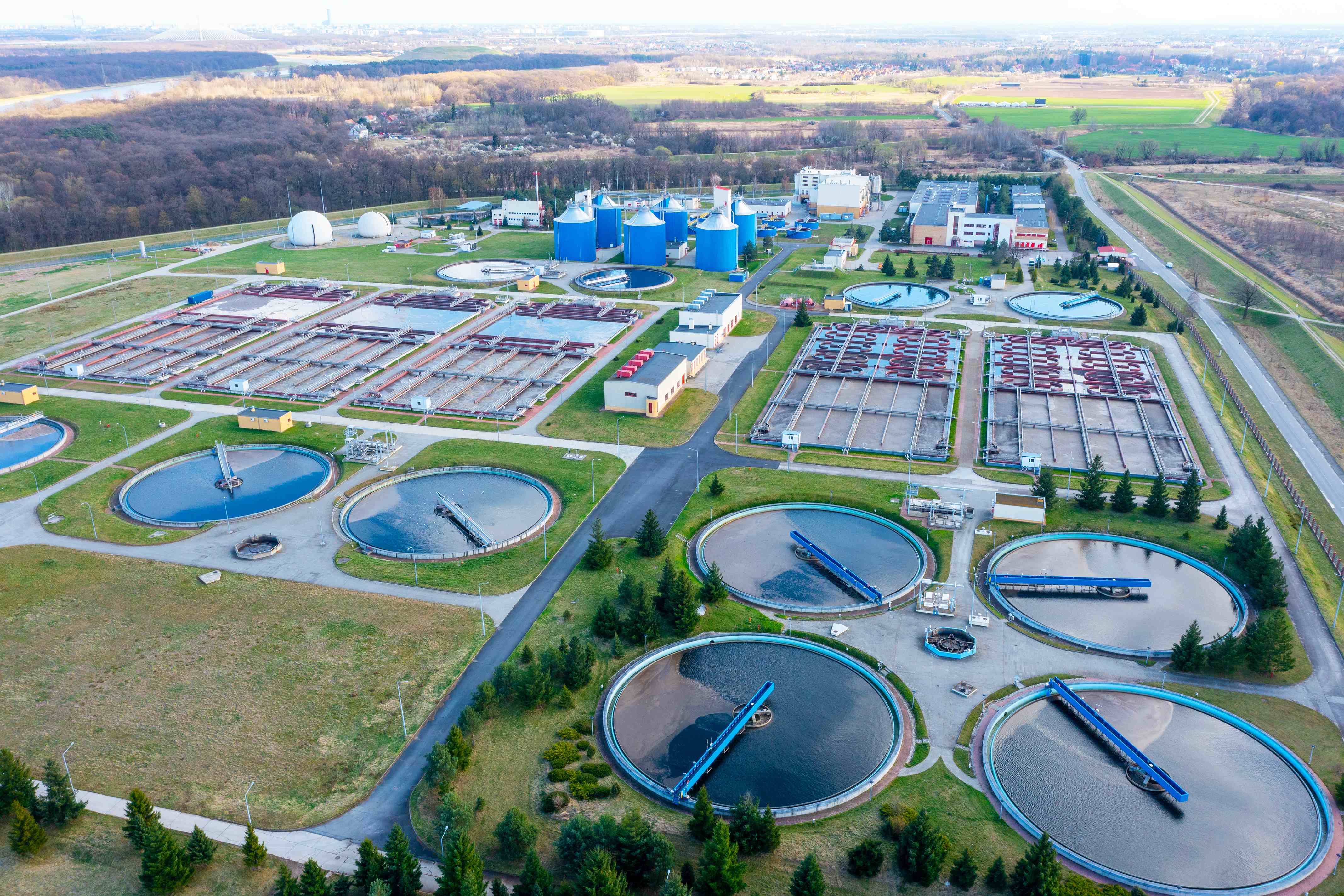 ariel view of water treatment facility