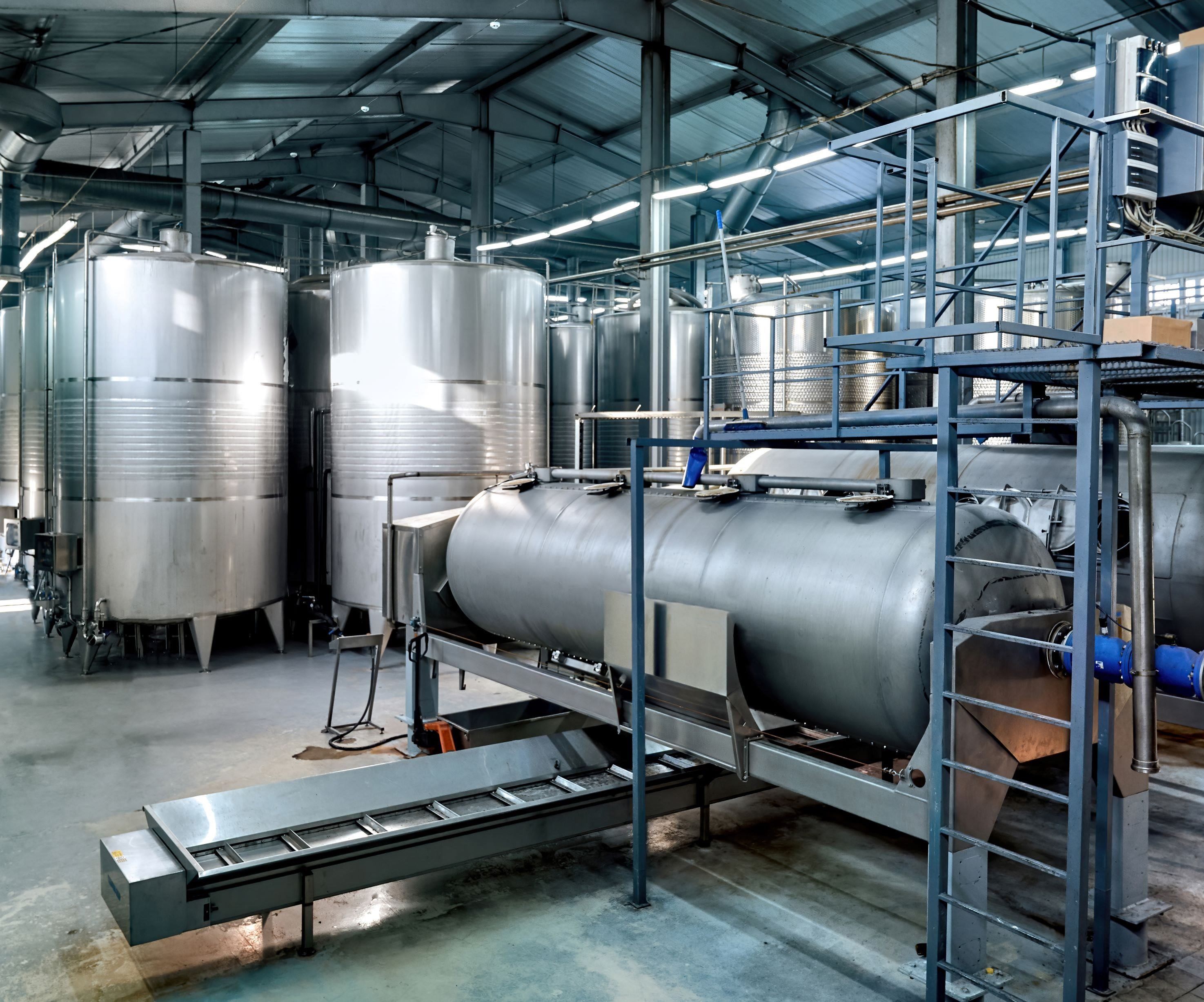 metal tanks in a winery